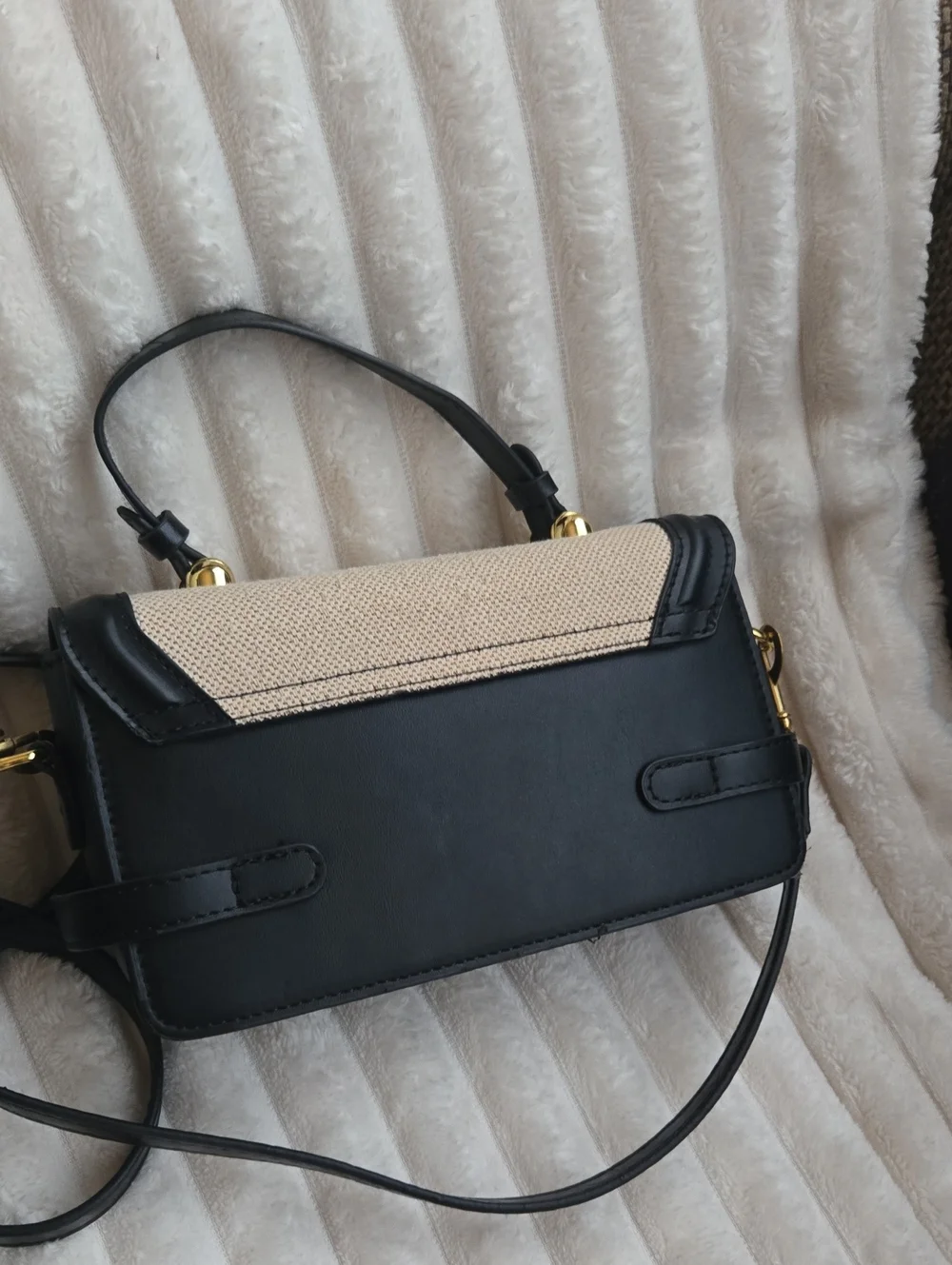 Black & Cream Structured Crossbody Bag with Gold Hardware